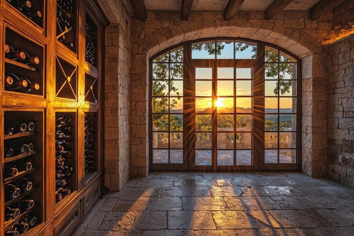 close-up-luxury-mansions-wine-cellar-showcasing-elegant-wine-racks-stunning-sunset-view-through-large-windows-warm-light-creates-serene-atmosphere_908344-62003